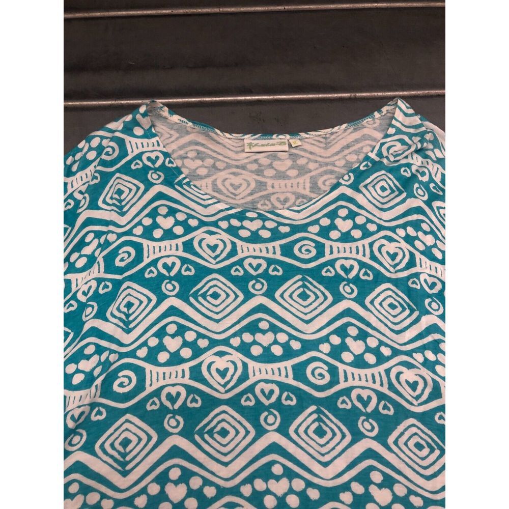 Lulu B Blouse‎ Top Womens XL Blue White Geometric 3/4 Sleeve Lightweight Beach - Picture 3 of 10